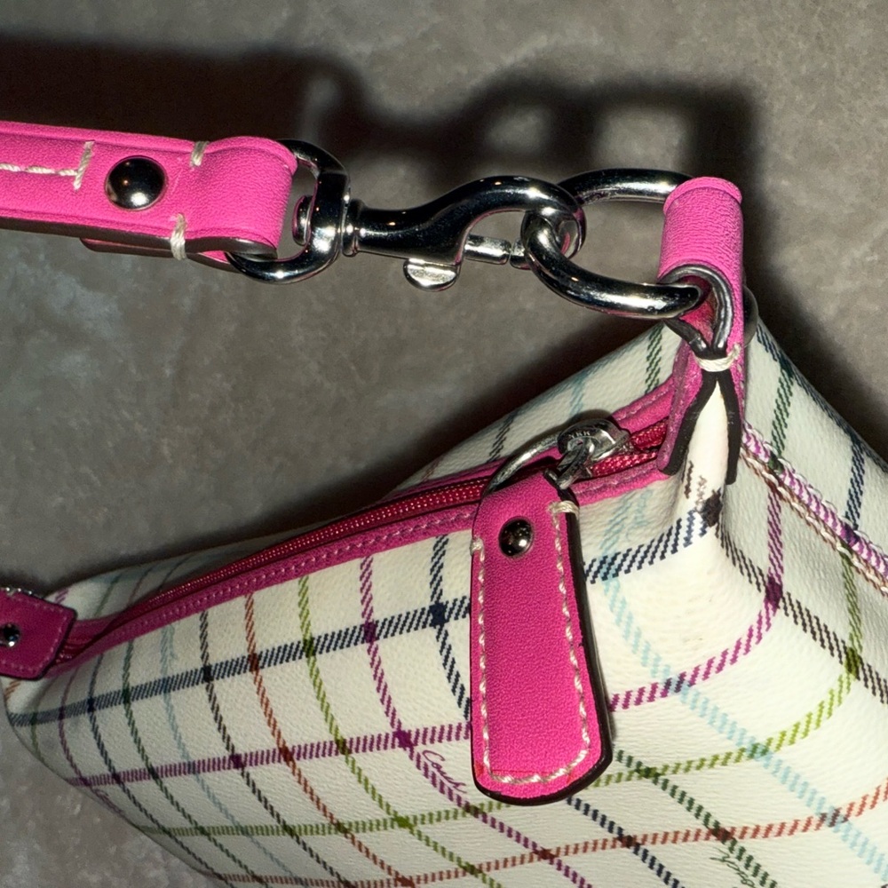 Y2K Coach Heritage Tattersall Multicolor Plaid Cream Magenta Shoulder Bag Iconic - Picture 11 of 16